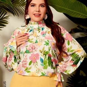 NWT Shein Ruffle Neck Flounce Sleeve Blouse